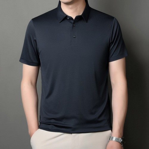 男式POLO衫2025夏季净色锦氨无痕短袖t恤轻奢商务青年免烫体恤潮图2