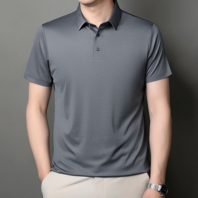 男式POLO衫2025夏季净色锦氨无痕短袖t恤轻奢商务青年免烫体恤潮