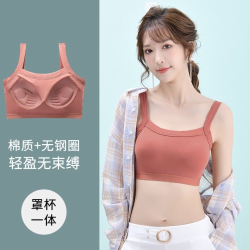 无痕美背少女文胸抹胸防走光夏季薄款学生背心运动内衣裹胸固定杯图2