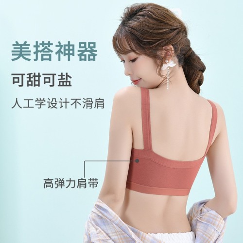 无痕美背少女文胸抹胸防走光夏季薄款学生背心运动内衣裹胸固定杯图3