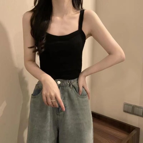 纯欲风吊带背心女带胸垫运动外穿修身显瘦无袖短款上衣打底抹胸女图1