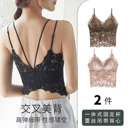 可调节吊带蕾丝自带杯垫美背背心外穿内搭性感薄款无钢圈透气上衣图2