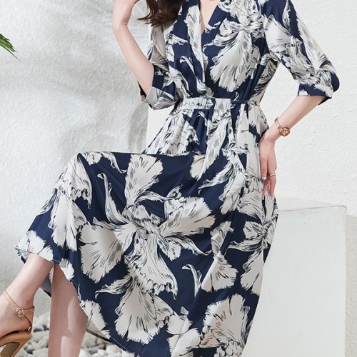 桑蚕丝真丝连衣裙女中长款2025年夏新款大码年轻气质轻奢 小个子裙图1