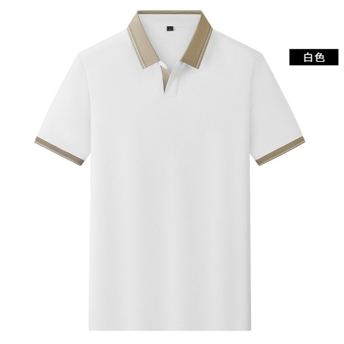 大牌桑蚕丝无痕冰丝polo衫男女拼色领t夏季棉麻商务工作服时尚T恤图2