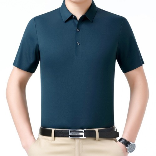 高品质短袖POLO衫奢华中年男士商务简约夏季上衣大牌桑蚕丝T恤潮图2