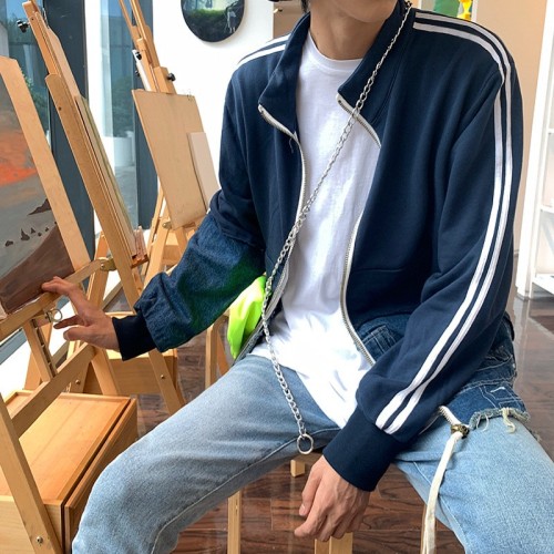 【清仓】男士秋装上衣夹克韩版休闲牛仔拼接外套学生宽松帅气男装