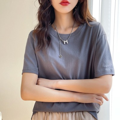 新款T恤糖果色宽松大码夏款2023纯色短袖男女款全棉圆领百搭上衣
