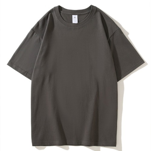 HX-815纯棉220g落肩T恤白色 宽松T恤夏季工作服班服diy圆领短袖图1