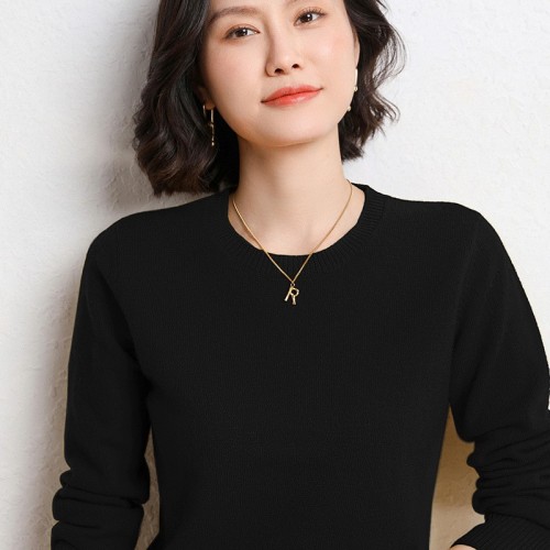 2024春秋新款圆领毛衣针织衫女长袖内搭宽松气质显瘦打底衫上衣图1