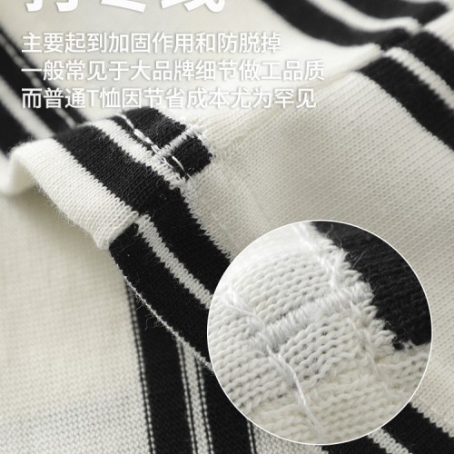 260g重磅棉日系复古cityboy条纹t恤春夏季宽松潮牌小领口大码上衣图1