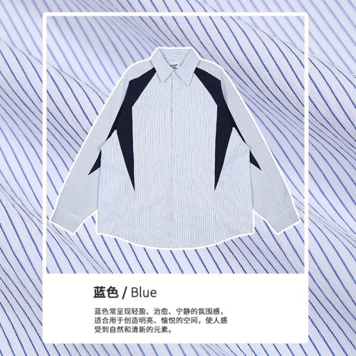 春秋肌理泡泡纱褶皱肌理条纹衬衫日系解构拼接廓形设计感小众衬衣图4