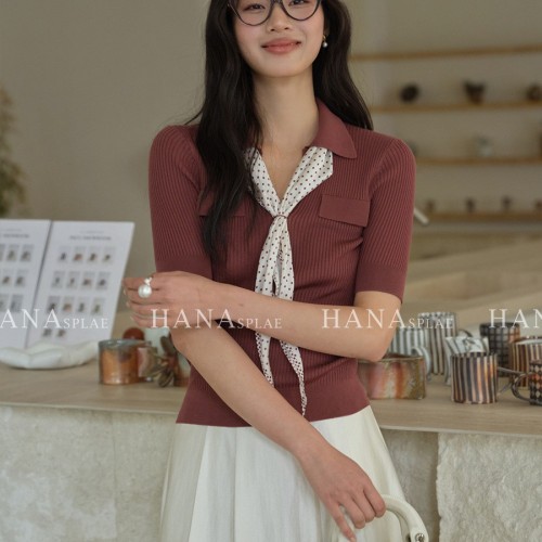 广州十三行夏款2025夏季女装新品T恤女时髦飘带丝巾短袖上 衣17335图3