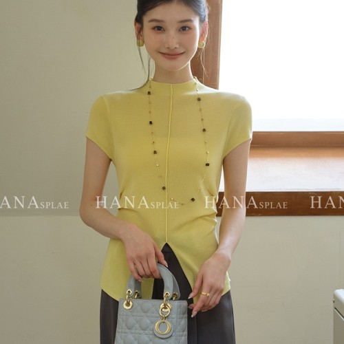 HANNA 含那莱赛尔女T恤设计感夏季新款精致简约圆领短袖上衣17677图1