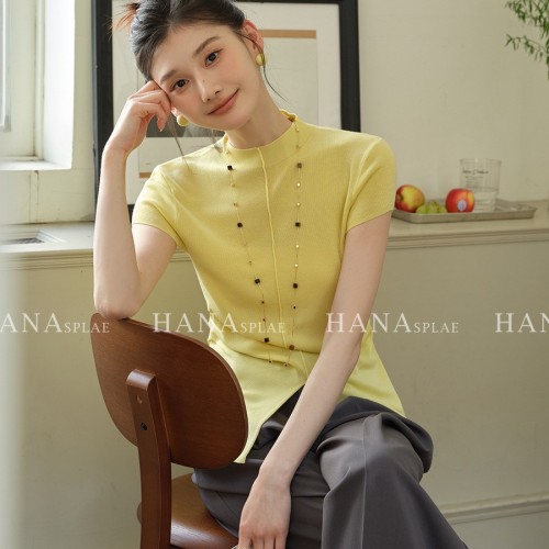 HANNA 含那莱赛尔女T恤设计感夏季新款精致简约圆领短袖上衣17677图4