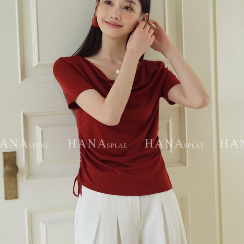 HANNA 含那十三行t恤女短袖莱赛尔夏季新款荡领设计感上 衣H17591图2