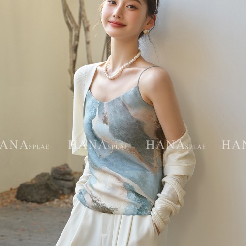 HANNA 含那多巴胺扎染背心吊带内搭春夏新款缎面外穿上衣H17193-1图4