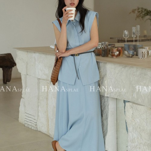 HANNA 含那半身裙女士夏季新品设计师款休闲A字高腰显 瘦伞裙H7360图4