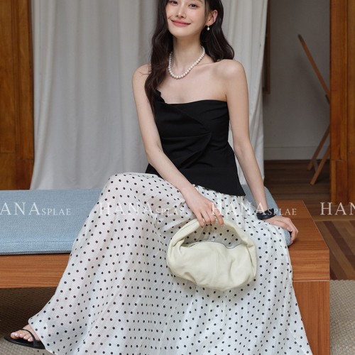 HANNA 含那广州十三行波点半身裙女夏季新款高腰显瘦A 字半裙H7282图3