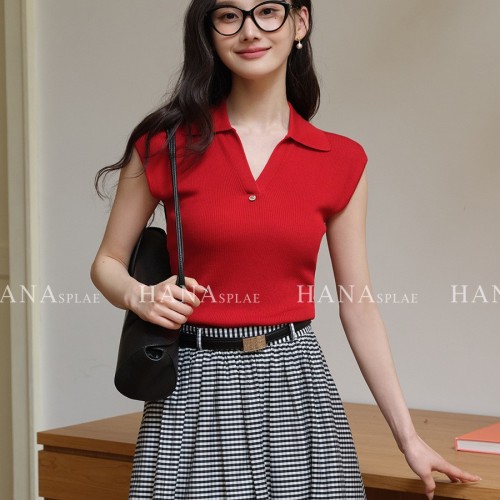 HANNA 含那莱赛尔女T恤25夏季新款精致时髦随性修身V领上衣H17639
