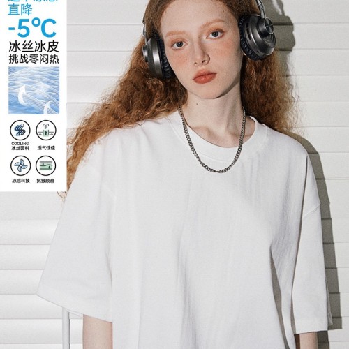 250G重磅美式百搭短袖t恤女索罗娜白色夏季凉感半袖上衣速干衣男图2