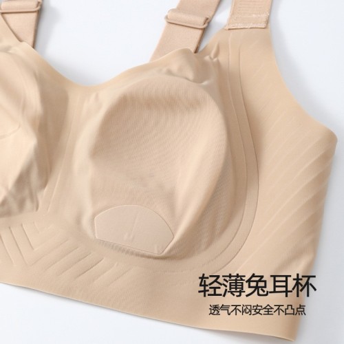 新款粉底液内衣女聚拢冰丝凉感果冻条胸罩女薄款大胸显小无痕文胸图3