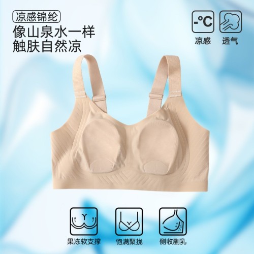 新款粉底液内衣女聚拢冰丝凉感果冻条胸罩女薄款大胸显小无痕文胸图2