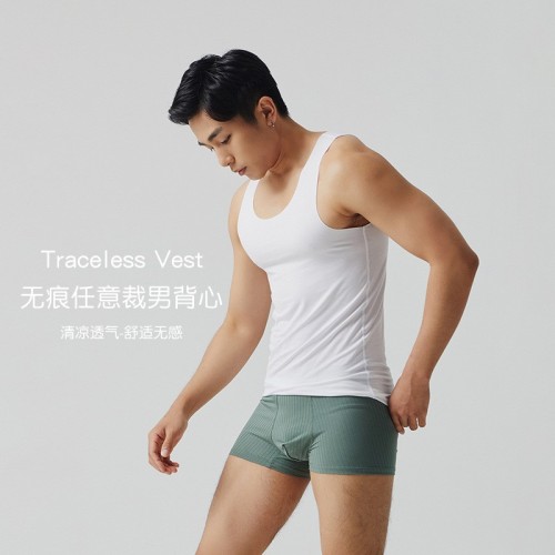 优可丝背心男夏季短袖新款随心裁无痕薄款修身弹力休闲无袖 t恤男图1
