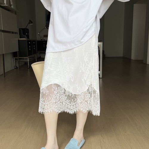 初打十三行2025春夏韩系浪漫简约蕾丝拼接A字百搭半身裙女BQA557