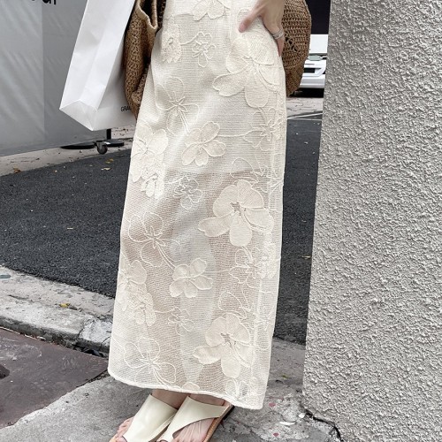 初打十三行2025夏季新款法式浪漫绣花直筒镂空半身长裙女BQA412