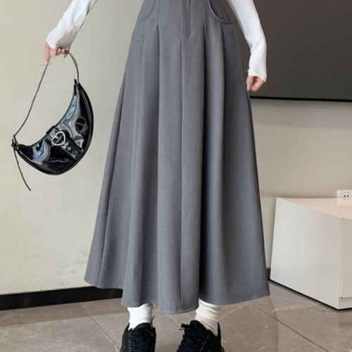 垂感西装面料半身裙女装春秋新款休闲A字裙高腰显瘦学生韩版长裙图3