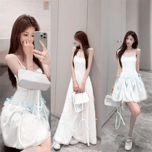 蝴蝶结气质显瘦吊带连衣裙女2025春夏设计感两穿超仙收腰显瘦长裙图2