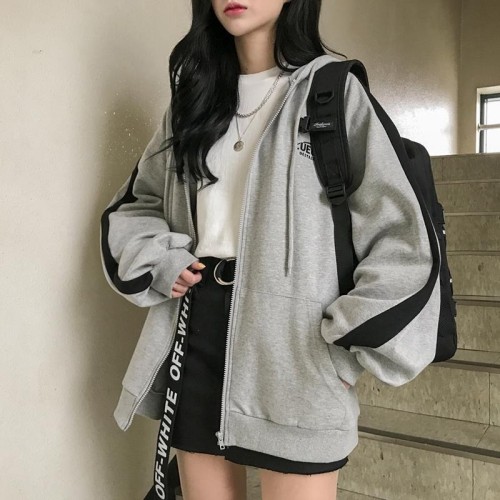 拉链外套女装春秋冬2025新款韩版原宿风学生宽松百搭加绒长袖卫衣