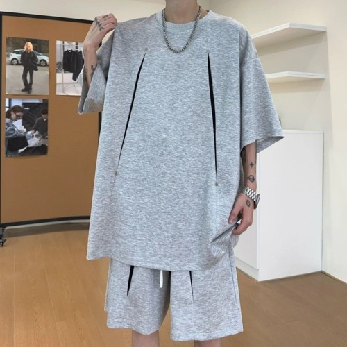 跨境液氨棉结构铆钉T恤2025夏季新款潮流潮短袖男款百搭宽两件套图2