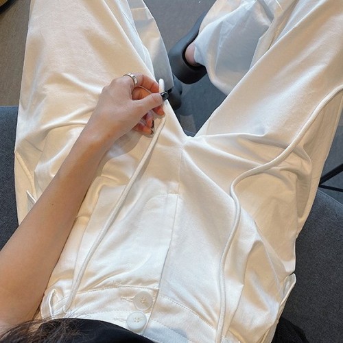 白色美式工装裤女2025春秋透气设计感速干宽松休闲阔腿伞兵裤子潮图2