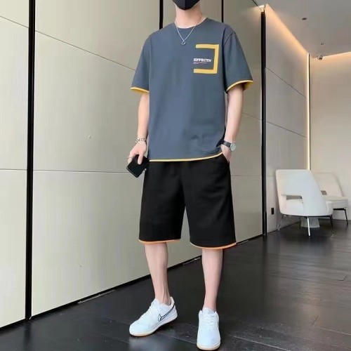 男士夏季套装短袖t恤短裤运动套装宽松休闲两件套装帅气一套衣服图2