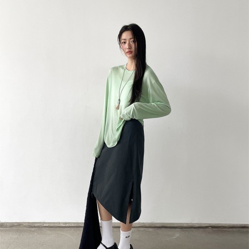 爱与南希十三行2025夏圆领面膜水光感冰凉天丝防晒长袖T恤女22003
