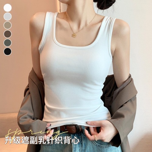 H237春夏新款宽肩背心女大U领抖音爆款打底内搭小背心女无袖坎肩图3