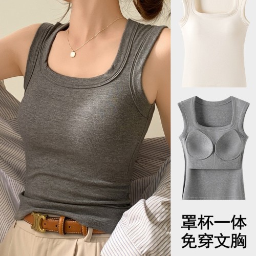 H875带胸垫一体式宽肩带背心女内搭夏季工字修身外穿打底上衣抹胸图1