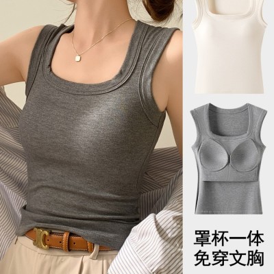H875带胸垫一体式宽肩带背心女内搭夏季工字修身外穿打底上衣抹胸