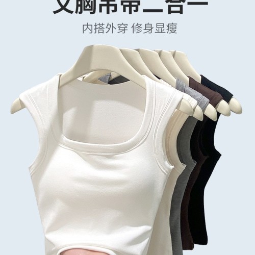 H875带胸垫一体式宽肩带背心女内搭夏季工字修身外穿打底上衣抹胸图2