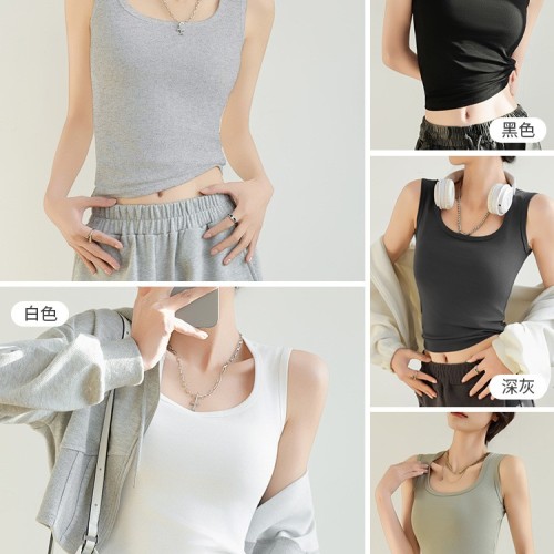 H349纯棉吊带背心女夏季新款工字内搭宽肩遮副乳修身白色打底上衣图2