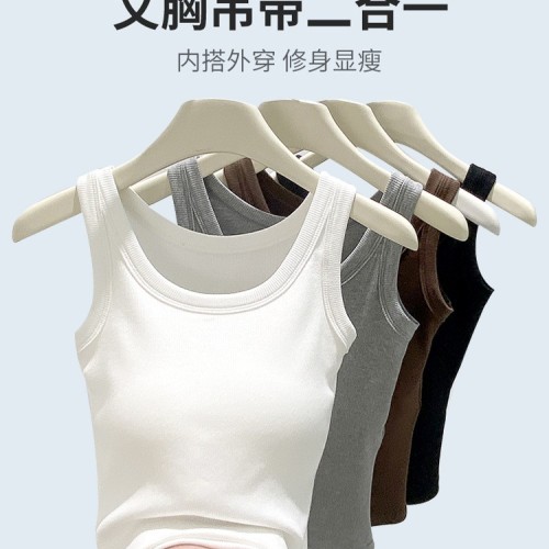 H867带胸垫背心女内搭一体式可外穿百搭上衣免穿内衣款简约风吊带图3