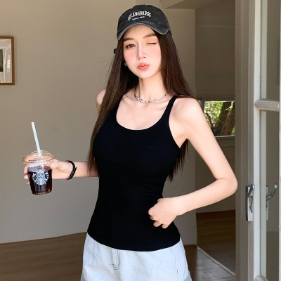 H136吊带背心女夏季辣妹美式性感修身显瘦无袖U领带胸垫内搭上衣