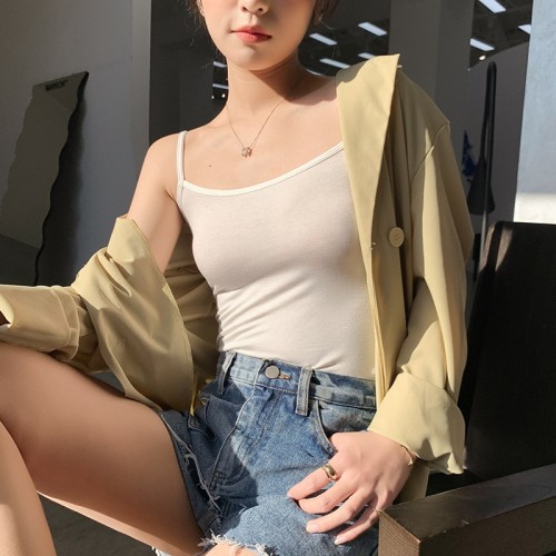H715黑白色莫代尔打底小吊带背心女内搭美背夏季性感外穿潮设计感图3