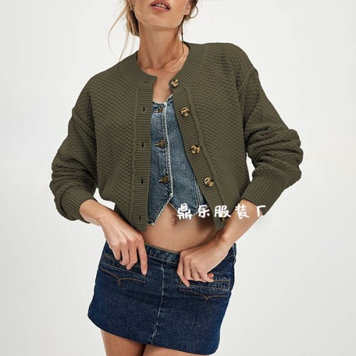 2025秋冬新款亚马逊temu热卖女装时尚宽松开衫针织衫单排纽扣外套图2
